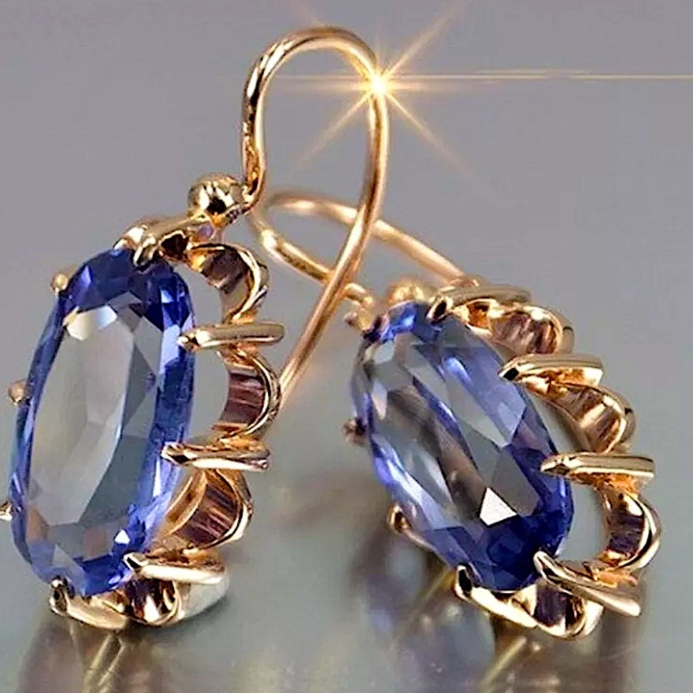 Gold Austrian Crystal Leverback Earrings for Women 18K Gold Plated Dangl…